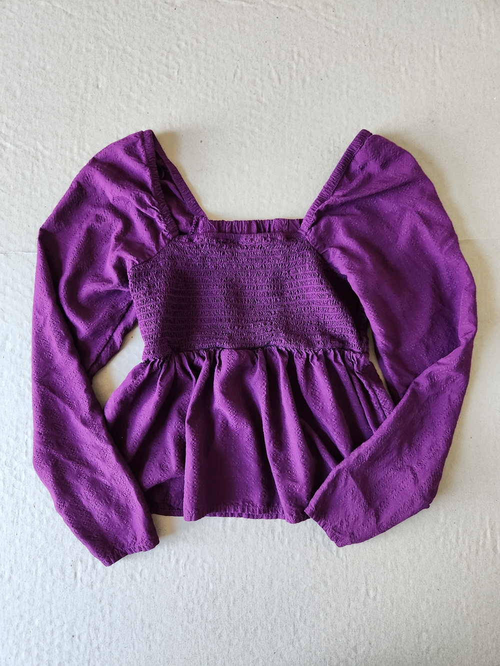 Old Navy Purple Smocked Peplum Long-Sleeve Top